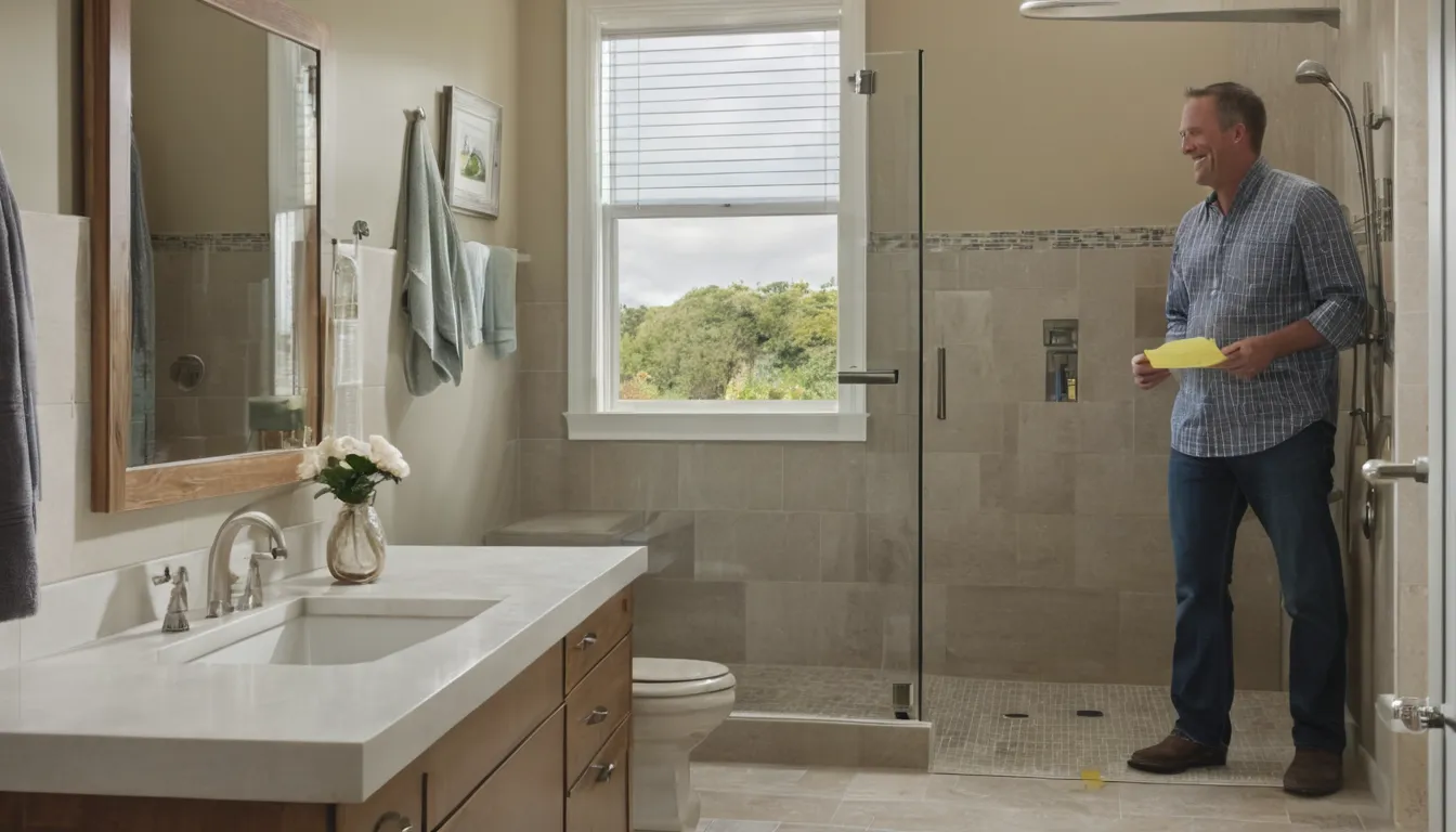 Independent local provider reviewing plans for a bathroom remodel with a homeowner in Akron